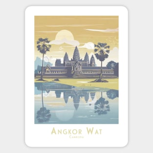 Vintage Angkor Wat Temple Sunset Poster Sticker